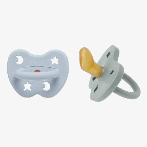 Hevea rubber pacifiers 2 pack blue grey